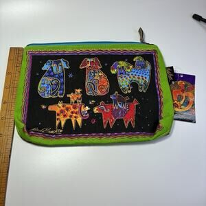 NEW Laurel Burch Cotton Canvas Cosmetic Bag DOGS Makeup Bag 6 x 9 Black Artistic